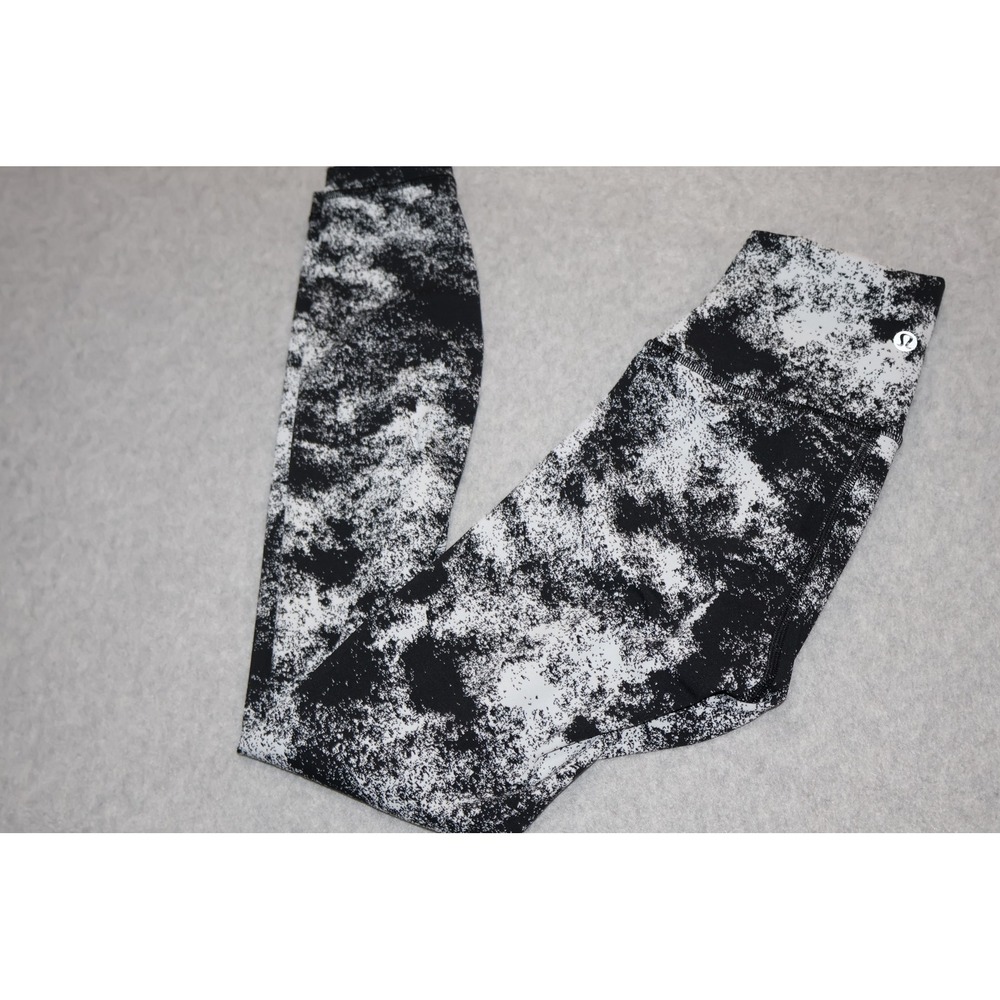 Lululemon Leggings Womens 2 Black White Speckled High Rise Athletic Yoga Pants